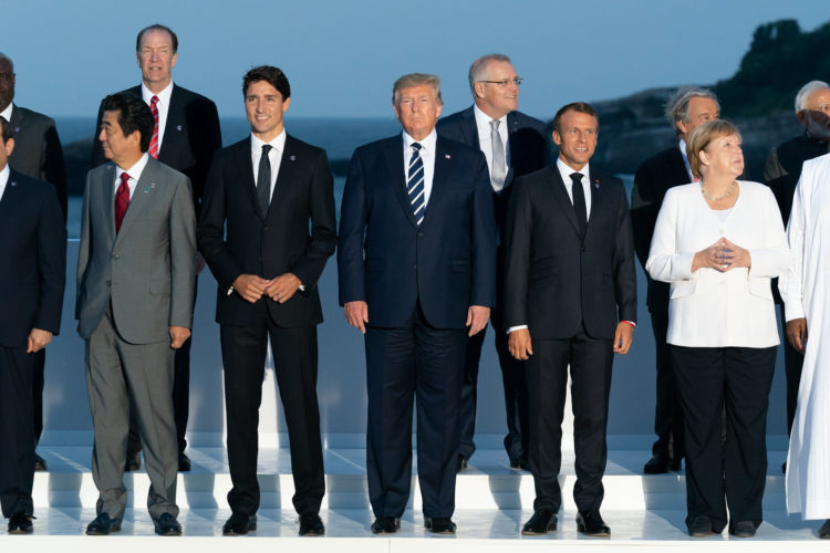 President Donald J. Trump joins the G7 Leadership and Extended G7 members as they pose for the “family photo” at the G7 Extended Partners Program Sunday evening, Aug. 25, 2019, at the Hotel du Palais Biarritz, site of the G7 Summit in Biarritz, France. (Official White House Photo by Andrea Hanks)