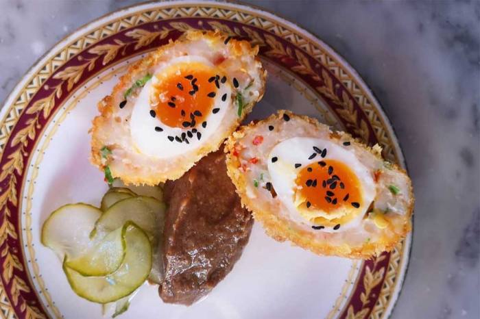 Prawn toast scotch egg