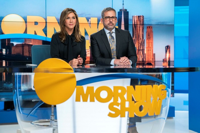 Jennifer Aniston and Steve Carell in a scene from ‘The Morning Show’, which was shown on Apple TV Plus