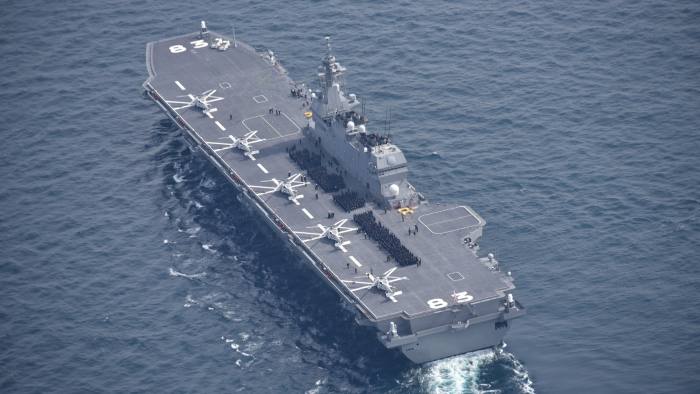 Japan’s Izumo destroyer at sea with crew onboard