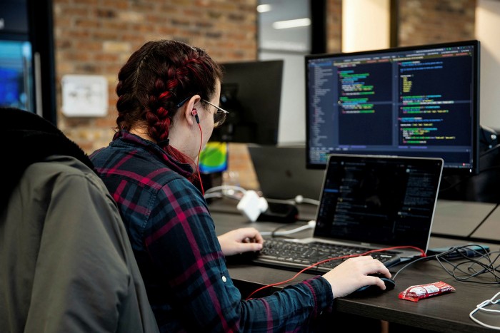 Coding in London office of BenevolentAI. At the start, there was little data for an algorithm to learn from, meaning even Benevolent’s scientists had to take a more hands-on approach than usual