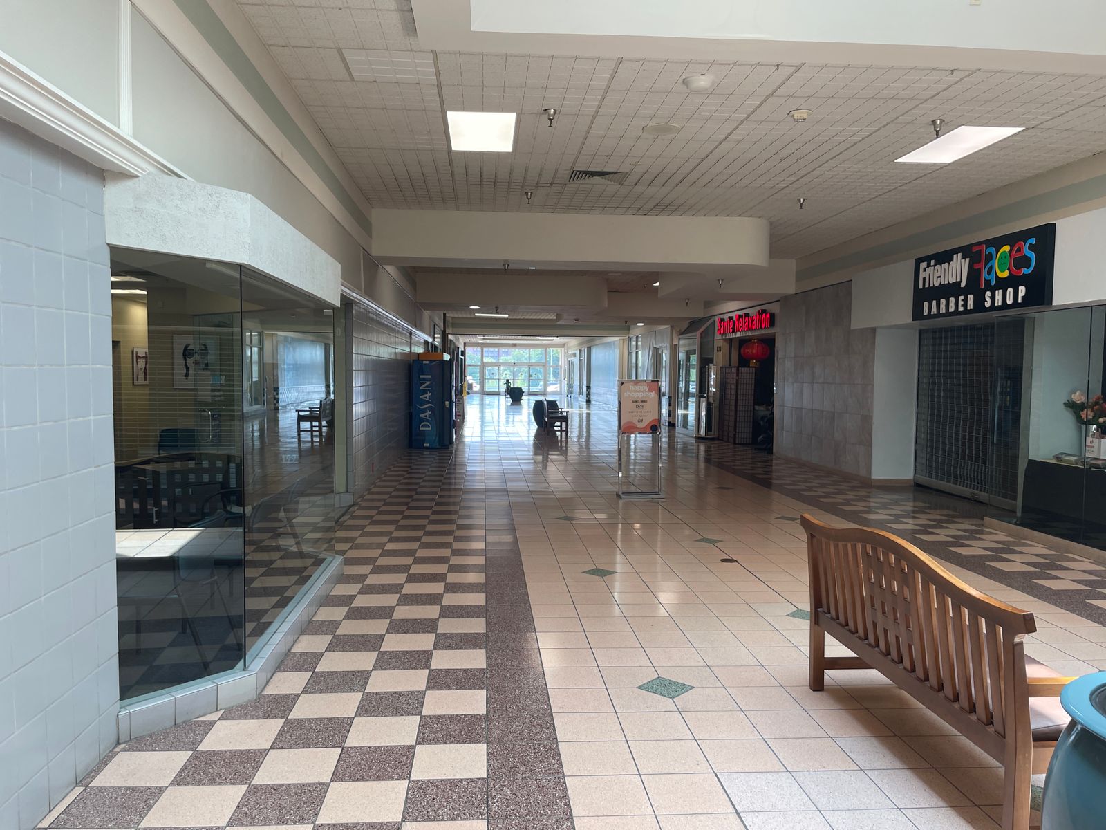 A long, empty corridor inside the Francis Scott Key mall